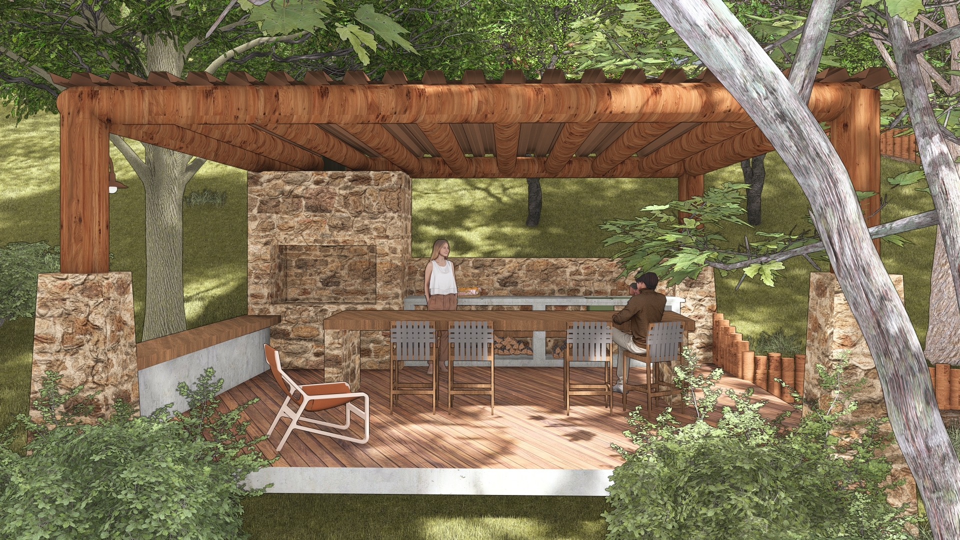 Cuesta Ranch - área gourmet na mata Área gourmet na mata do projeto Cuesta Ranch da LEIVA Arquitetura Rural