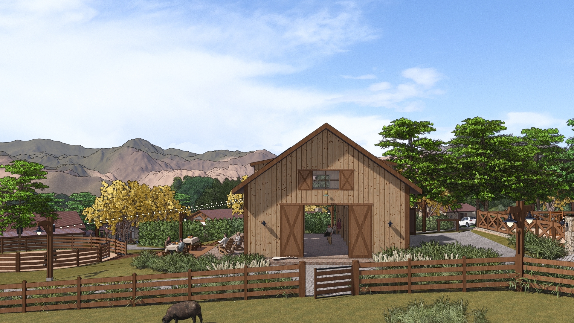 Área comum do projeto Porto's Ranch da LEIVA Arquitetura Rural