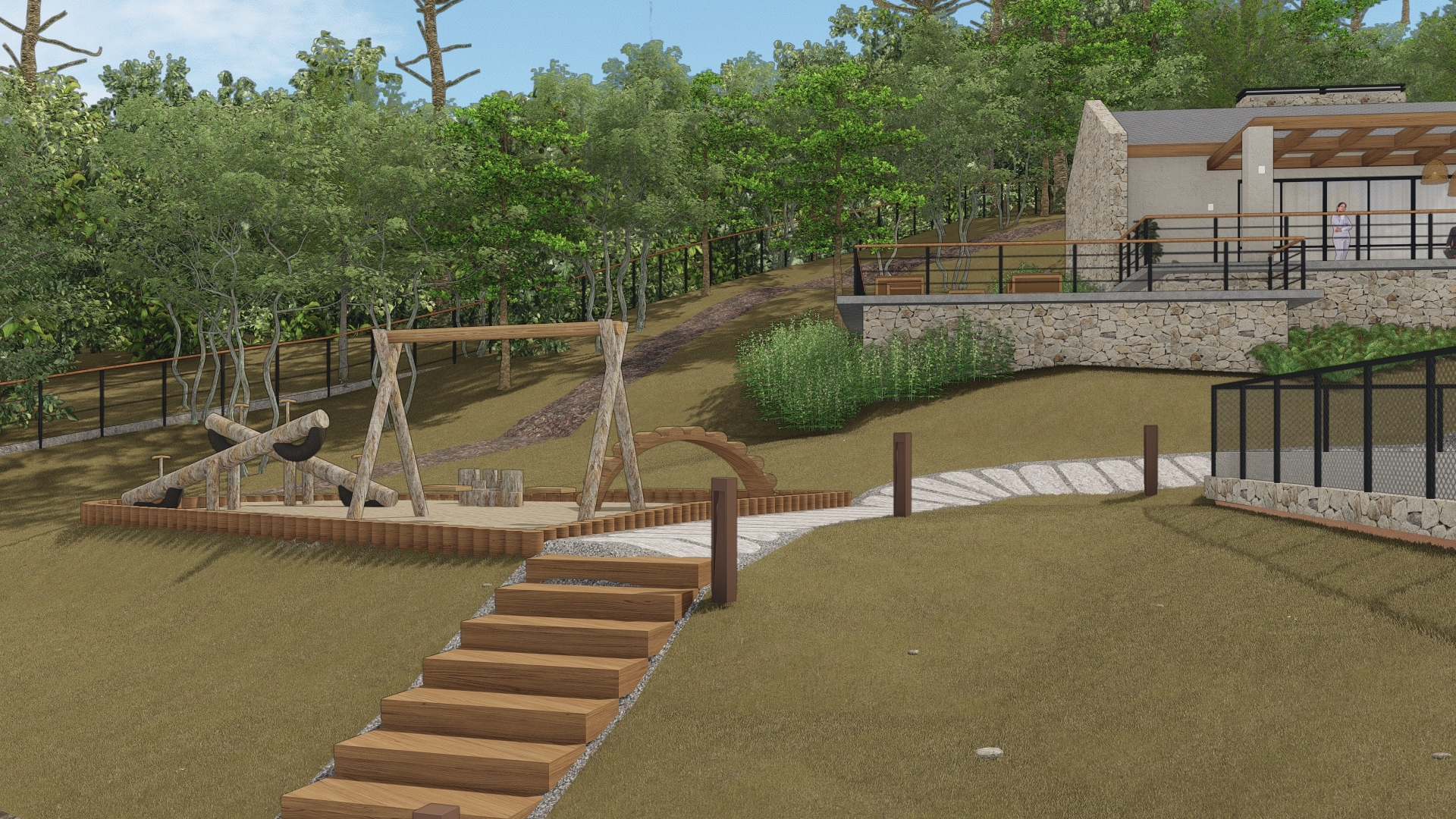 Sítio Roveda - playground Playground da área de uso comum do projeto Sítio Roveda da LEIVA Arquitetura Rural