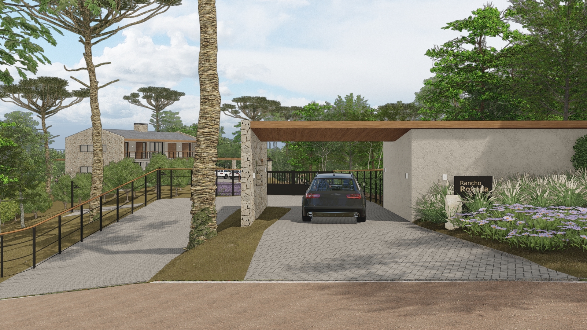 Sítio Roveda - porteira Porteira do projeto Sítio Roveda da LEIVA Arquitetura Rural